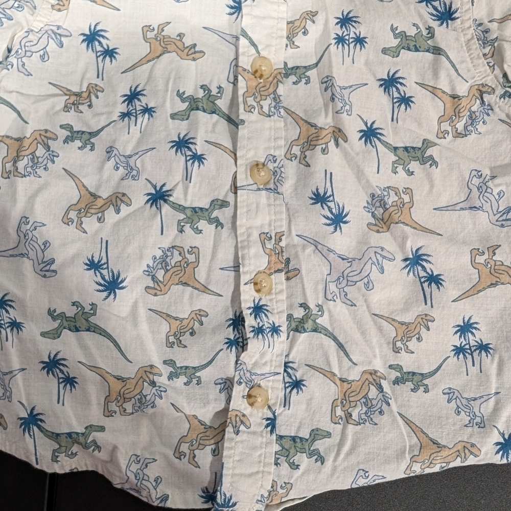 Wrangler Toddler Boy Dinosaur Print Button Down Shirt and Blue Shorts Set 3T - Picture 6 of 9